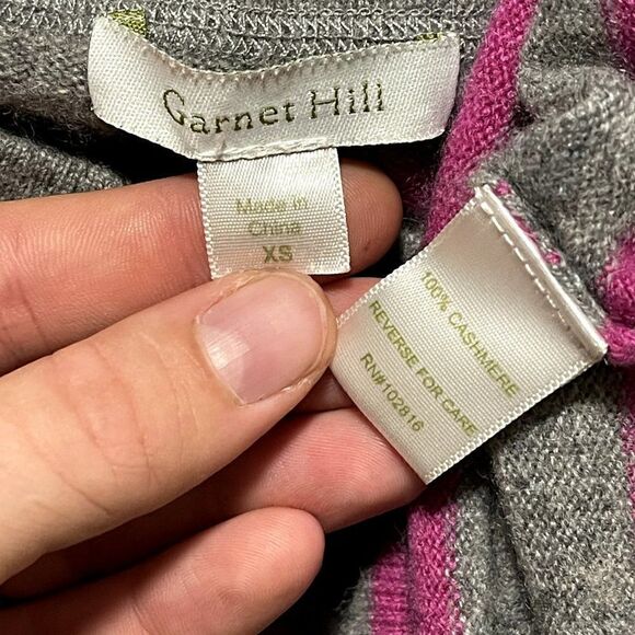 Garnet Hill Womens 100% Cashmere Pink Gray Striped Crewneck Sweater Sz XS - Picture 2 of 8
